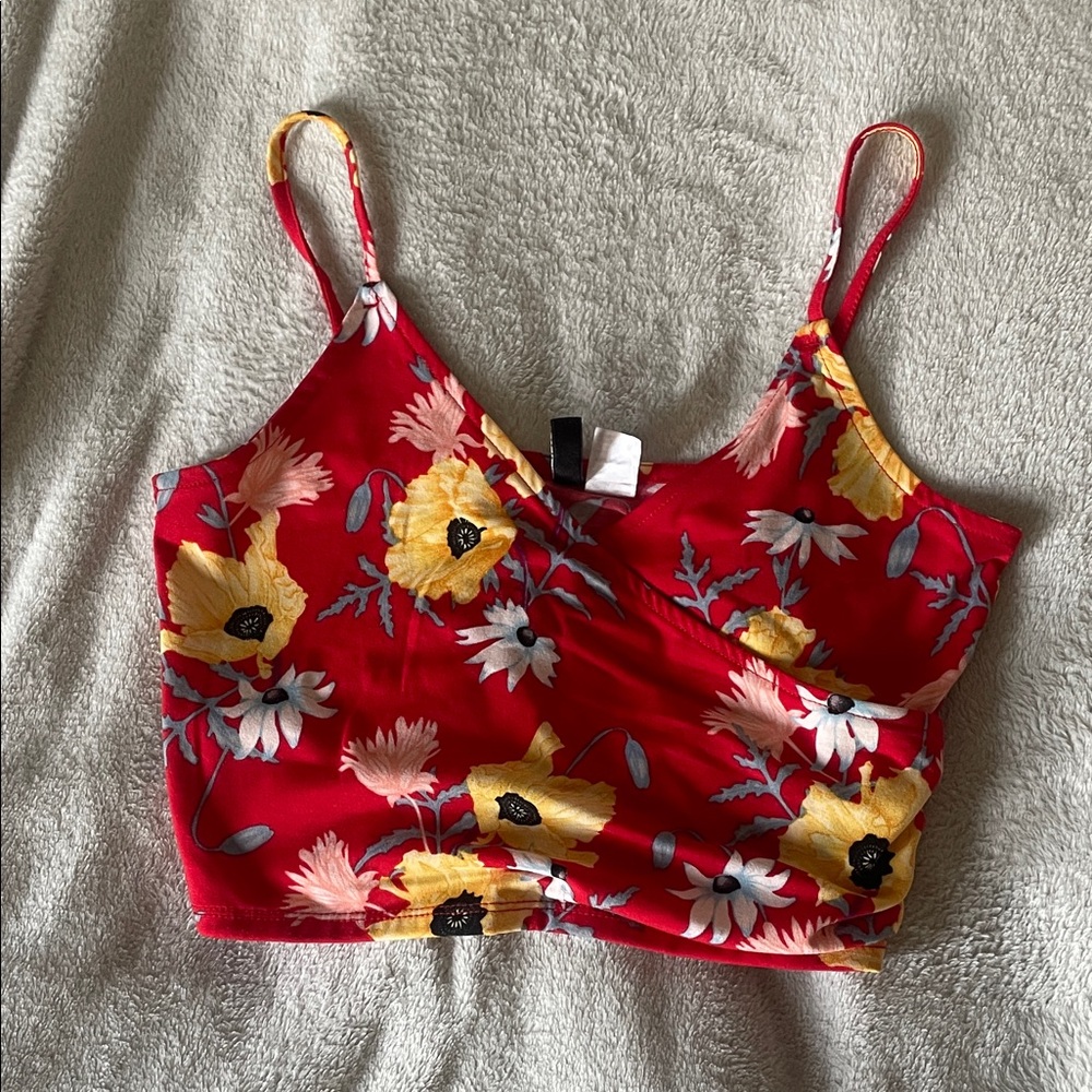 Red Floral Spaghetti-Strap Crop Top